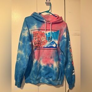 Tokyo, Japan Cherry Blossom Pink and Blue Tye Dye Hoodie